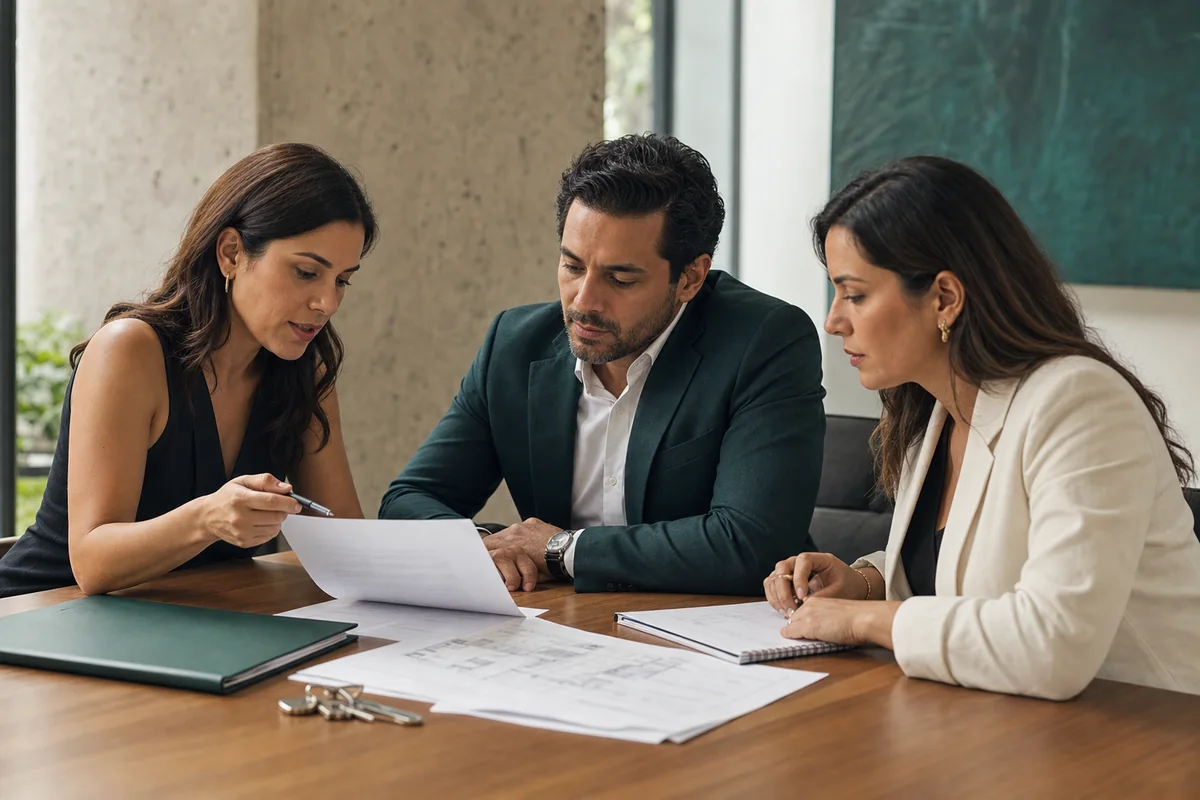 Profesionales revisando una operación jurídica inmobiliaria